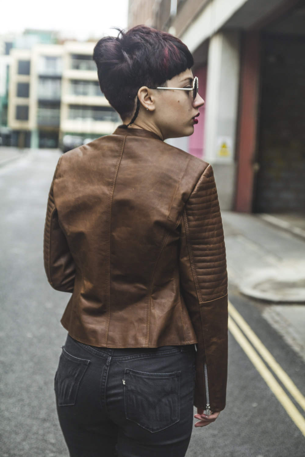 Soft Coco Leather Biker Jacket WIth Quilted Arm Sleeves