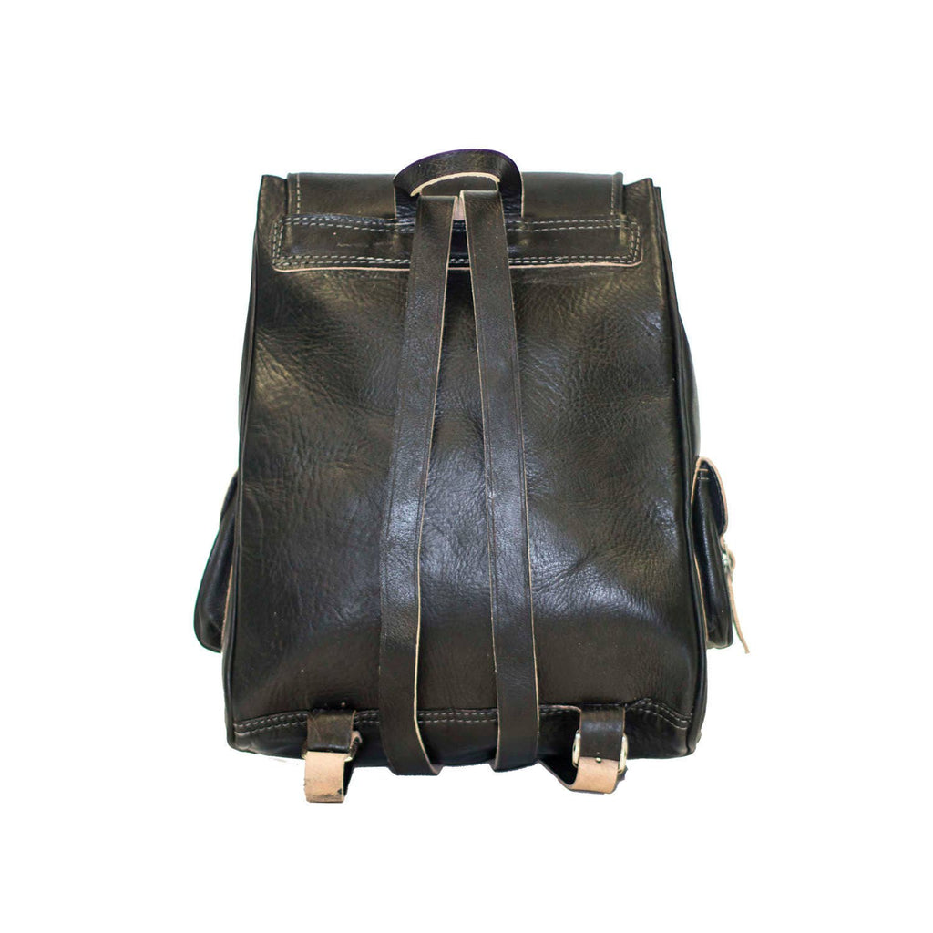Black Leather Rucksack Hand Made Boho Style