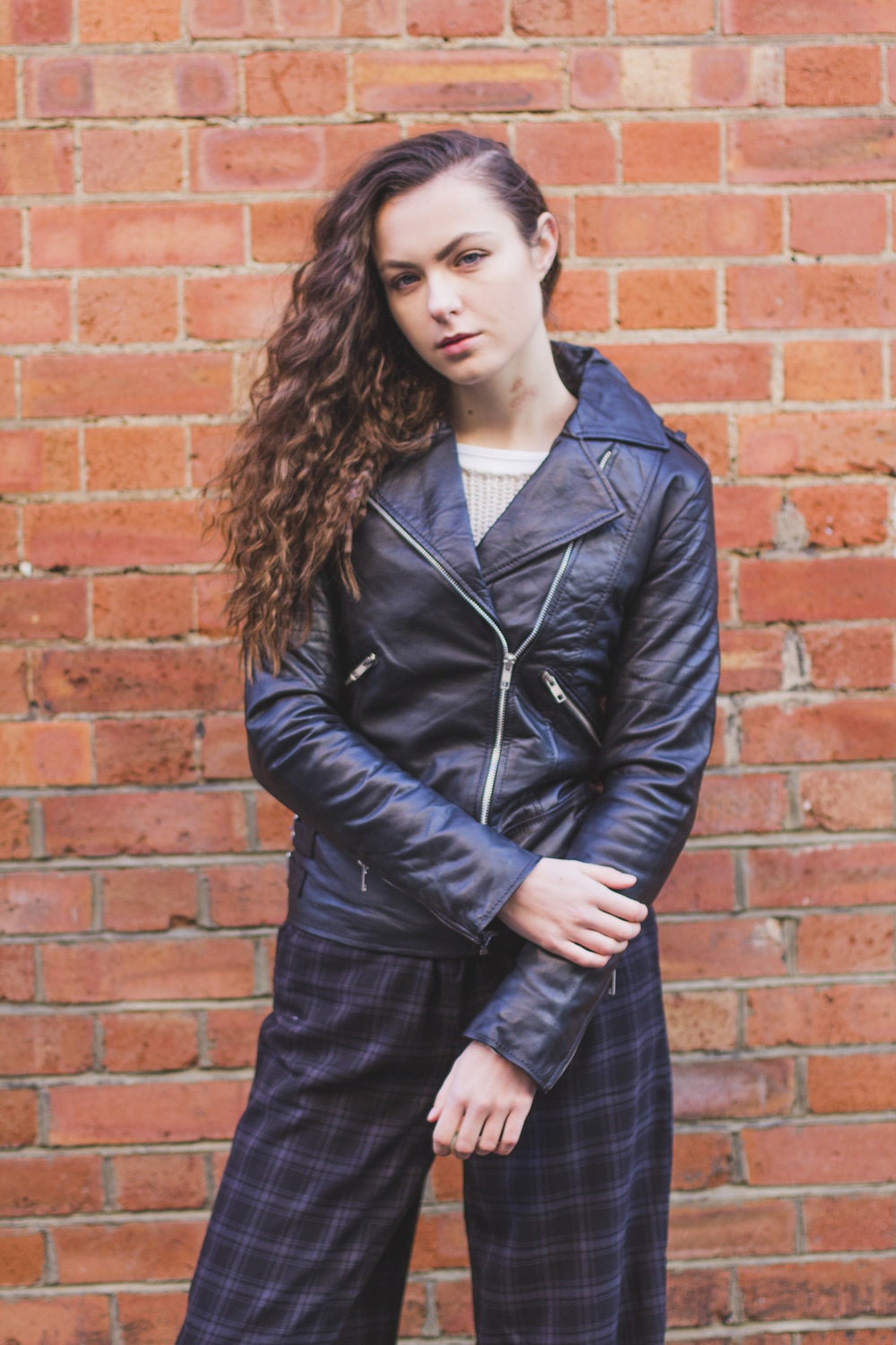 Soft Black Leather Biker Jacket With Quilted Arm Sleeves