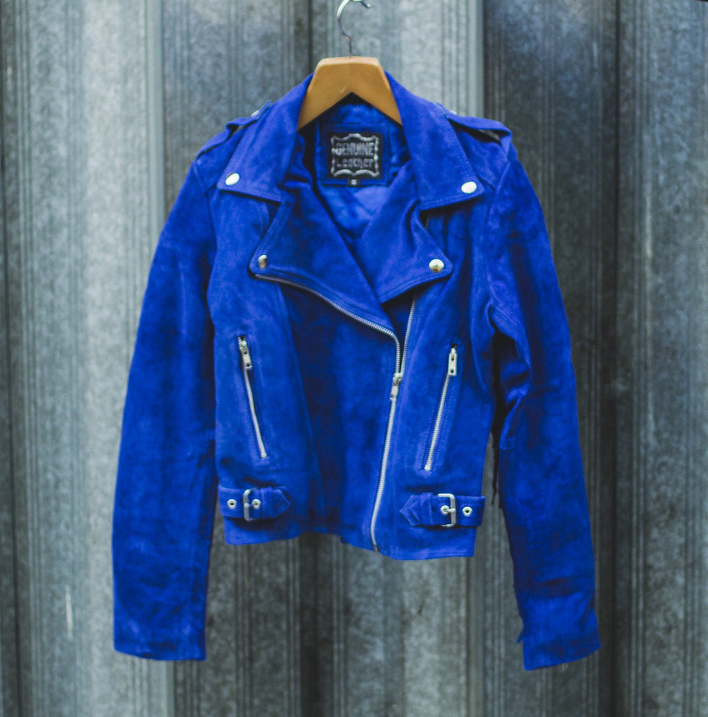 Suede Fringe Festival Jacket | 80's Style | Cobalt Blue (Can Be Ordered Without Fringe)