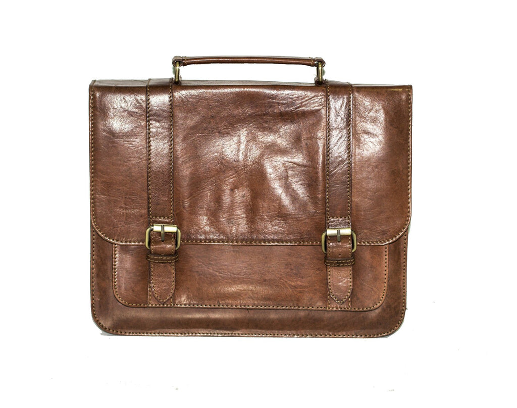 Leather Messenger Laptop Bag Satchel In Brown