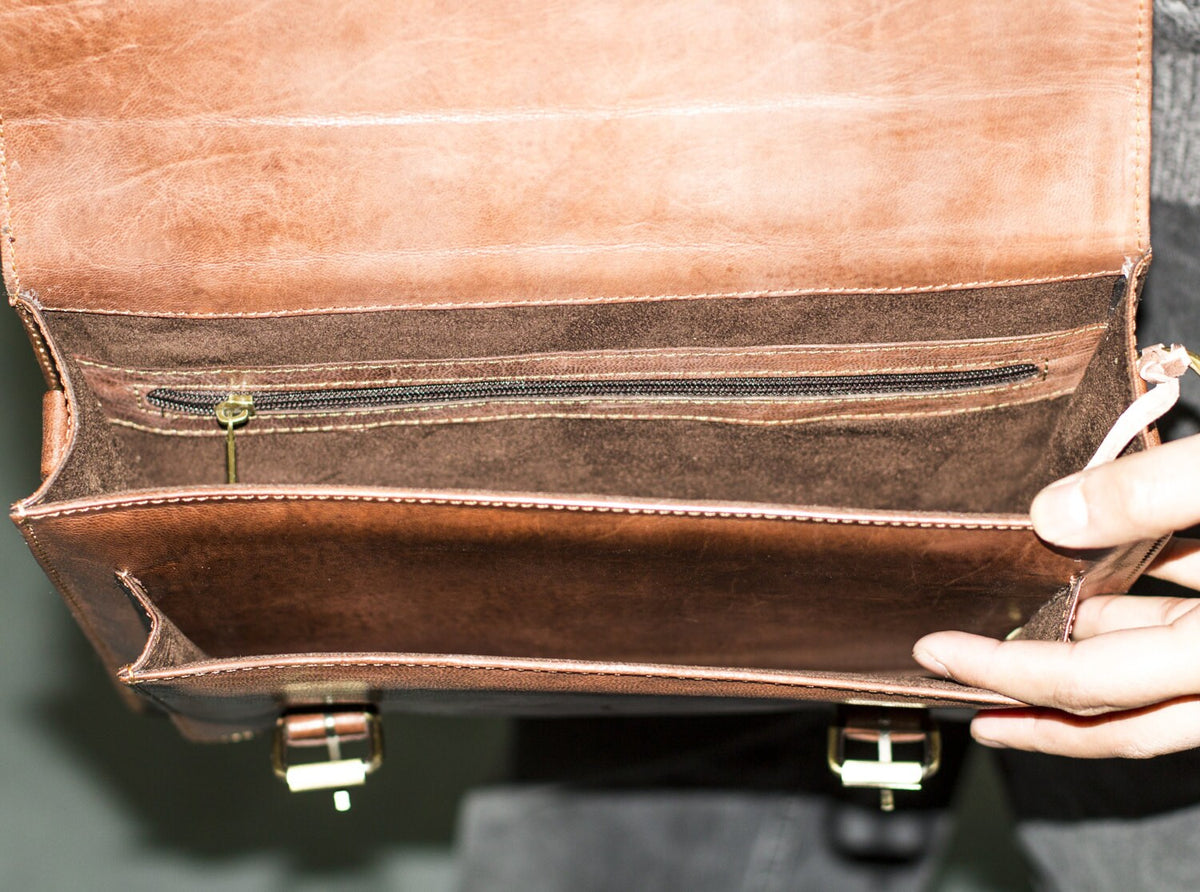 Leather Messenger Laptop Bag Satchel In Brown