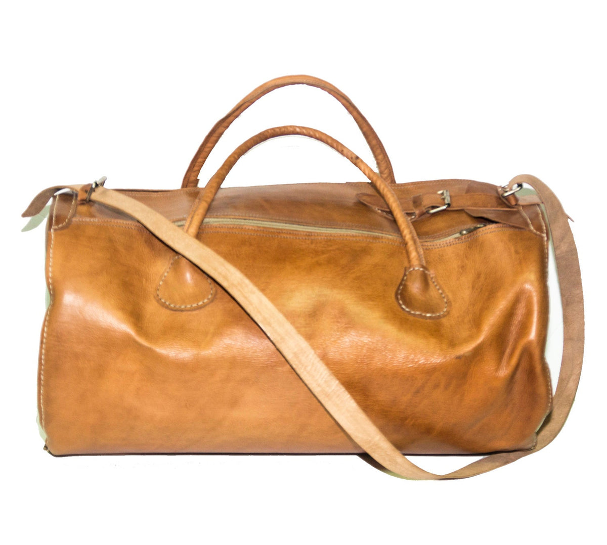 Tan Brown Leather Duffle Bag | Holdall | Cylinder Shape