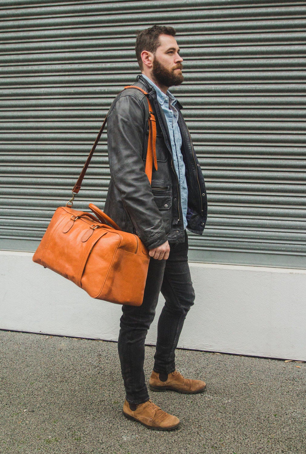 Traveller's Holdall | Duffle Bag | Tan Brown Gloss Leather