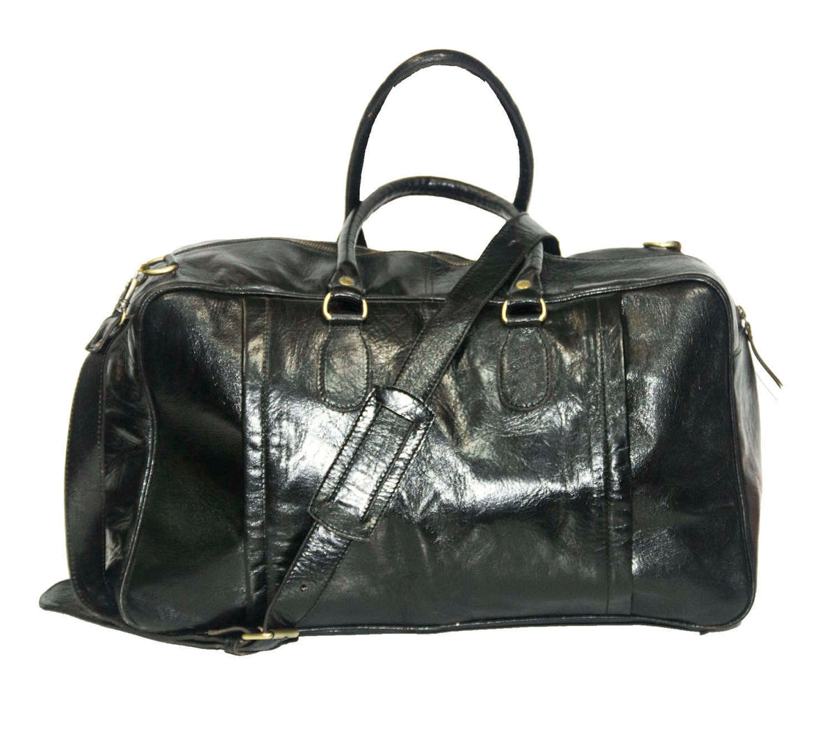 Traveller's Holdall | Duffle Bag | Black Gloss Leather