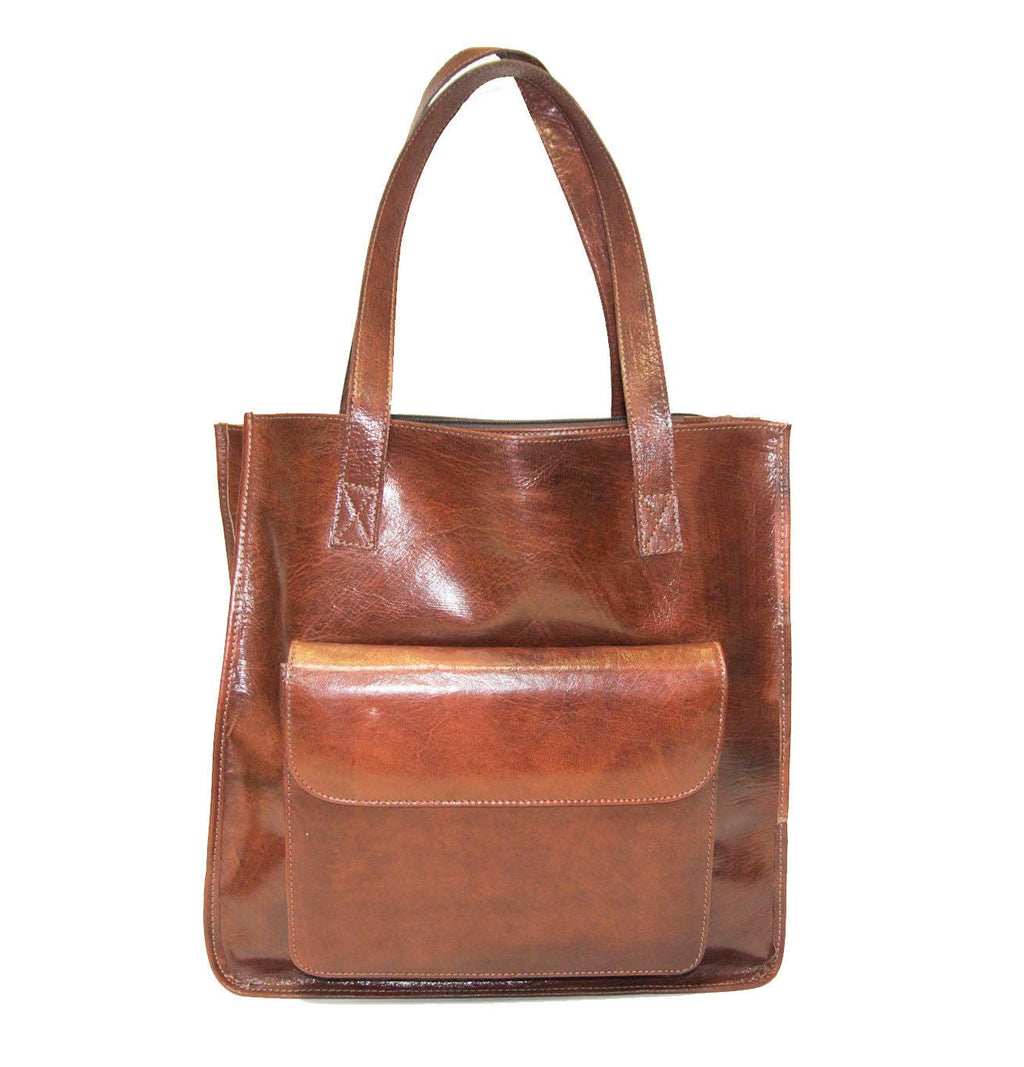 Stressed Brown Leather Shopper Tote Bag