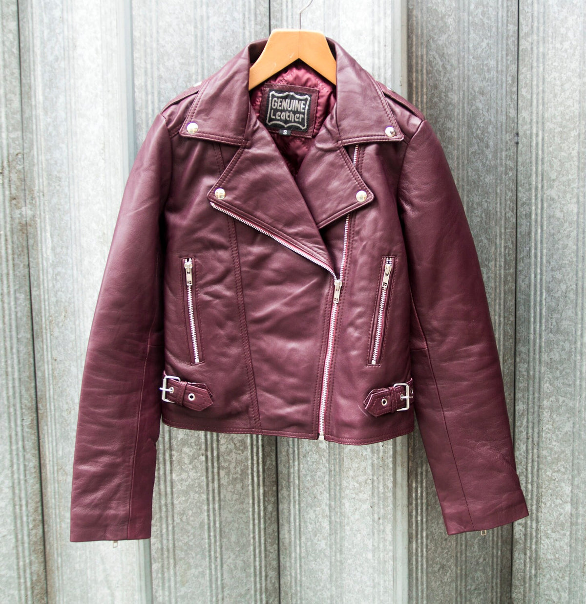 80's Style Classic Burgundy Lambskin Biker Jacket