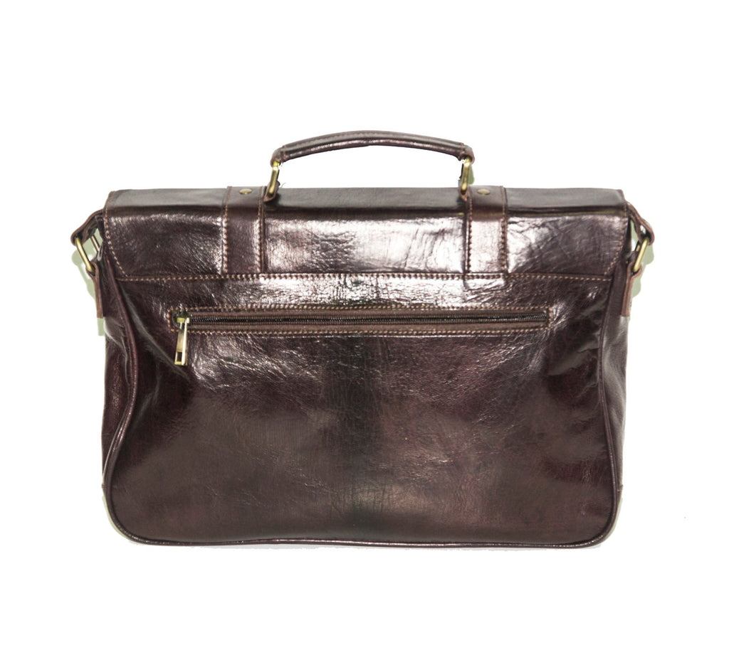 Gloss Leather Work Messenger Satchel In Coco Brown