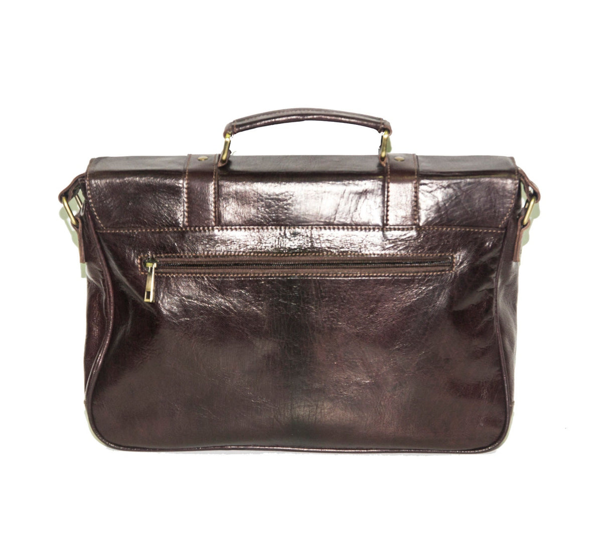 Gloss Leather Work Messenger Satchel In Coco Brown