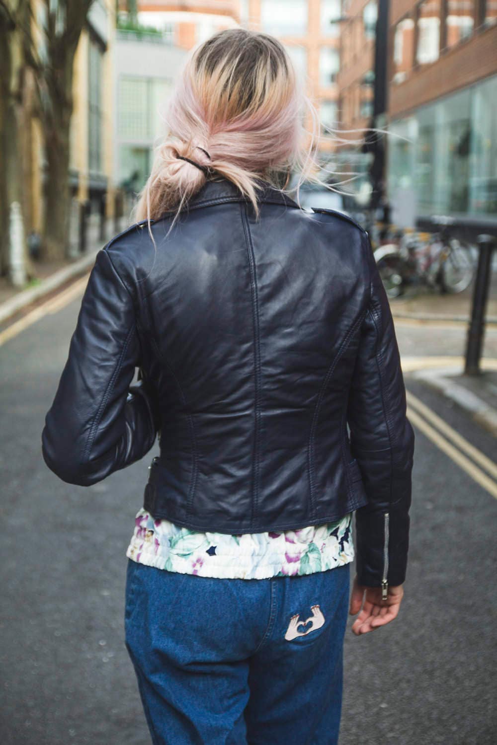 Soft Leather Biker Jacket In Navy Blue