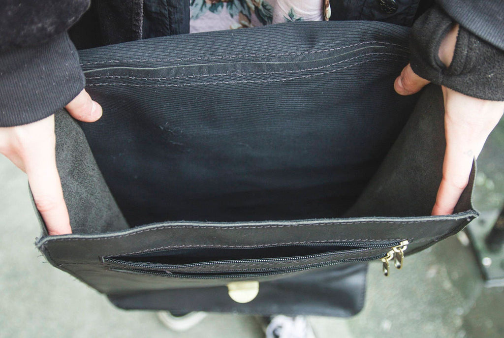 Briefcase Box Backpack With Brass Clasp | Black Hunter Leather