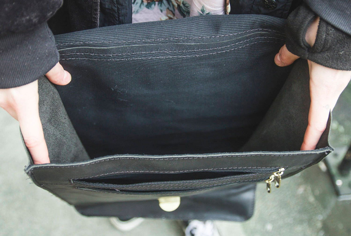 Briefcase Box Backpack With Brass Clasp | Black Hunter Leather