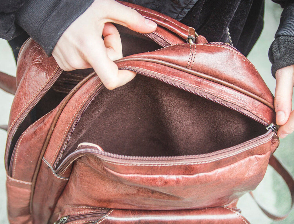 Textured Brown Gloss Leather Office Backpack | Work Rucksack