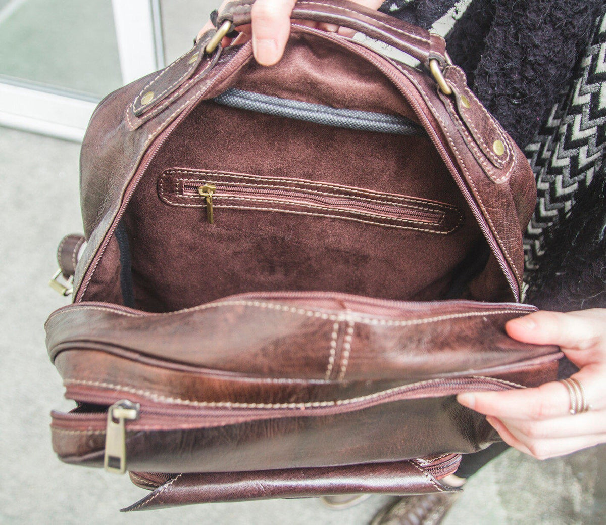 Gloss Brown Leather Office Backpack | Work Rucksack