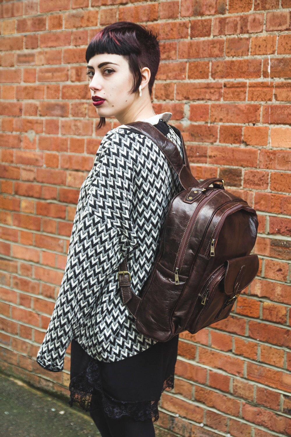 Gloss Brown Leather Office Backpack | Work Rucksack