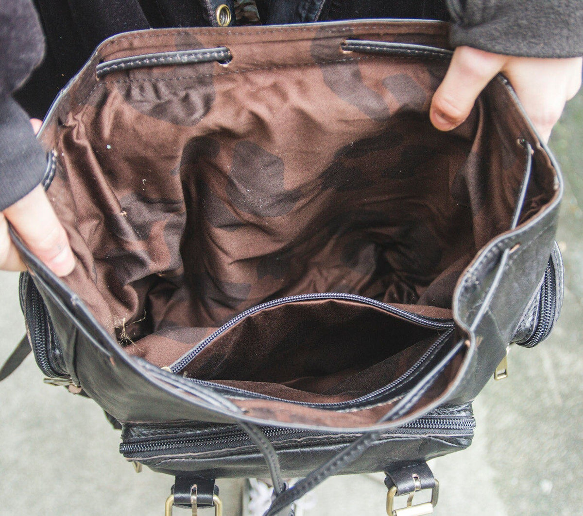 Black Leather Retro Backpack | 80's Style Rucksack