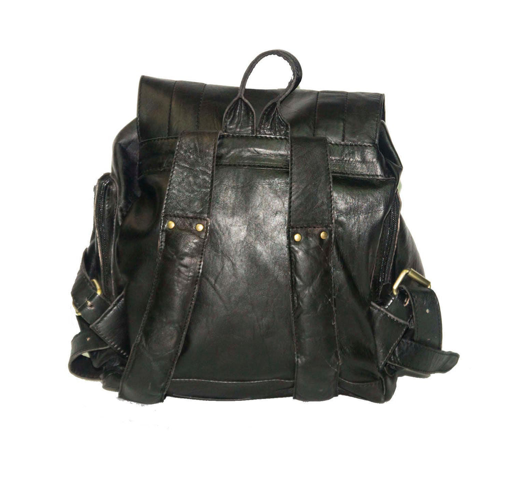 Black Leather Retro Backpack | 80's Style Rucksack