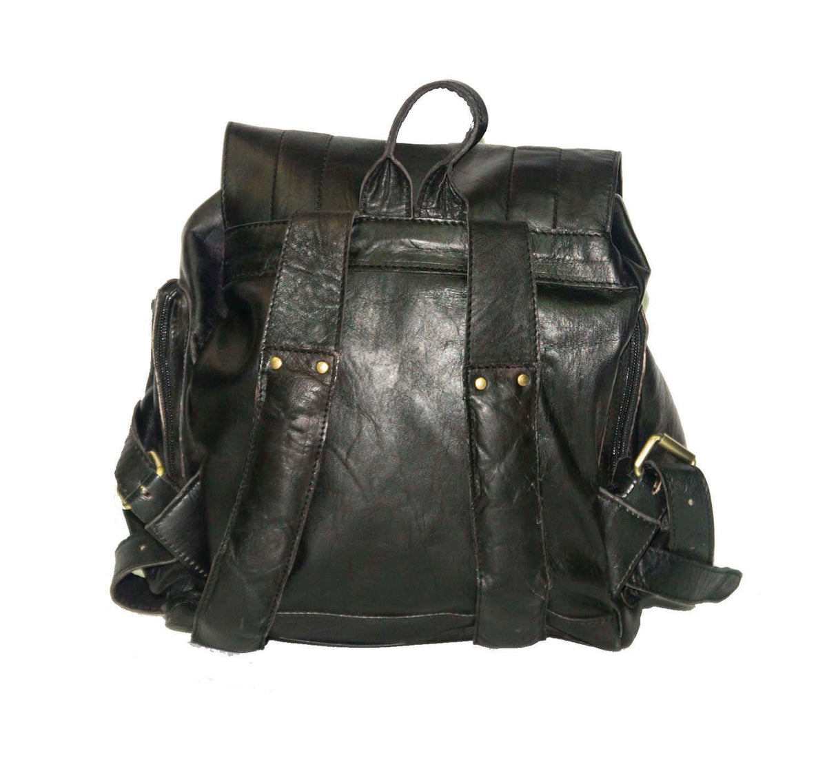 Black Leather Retro Backpack | 80's Style Rucksack