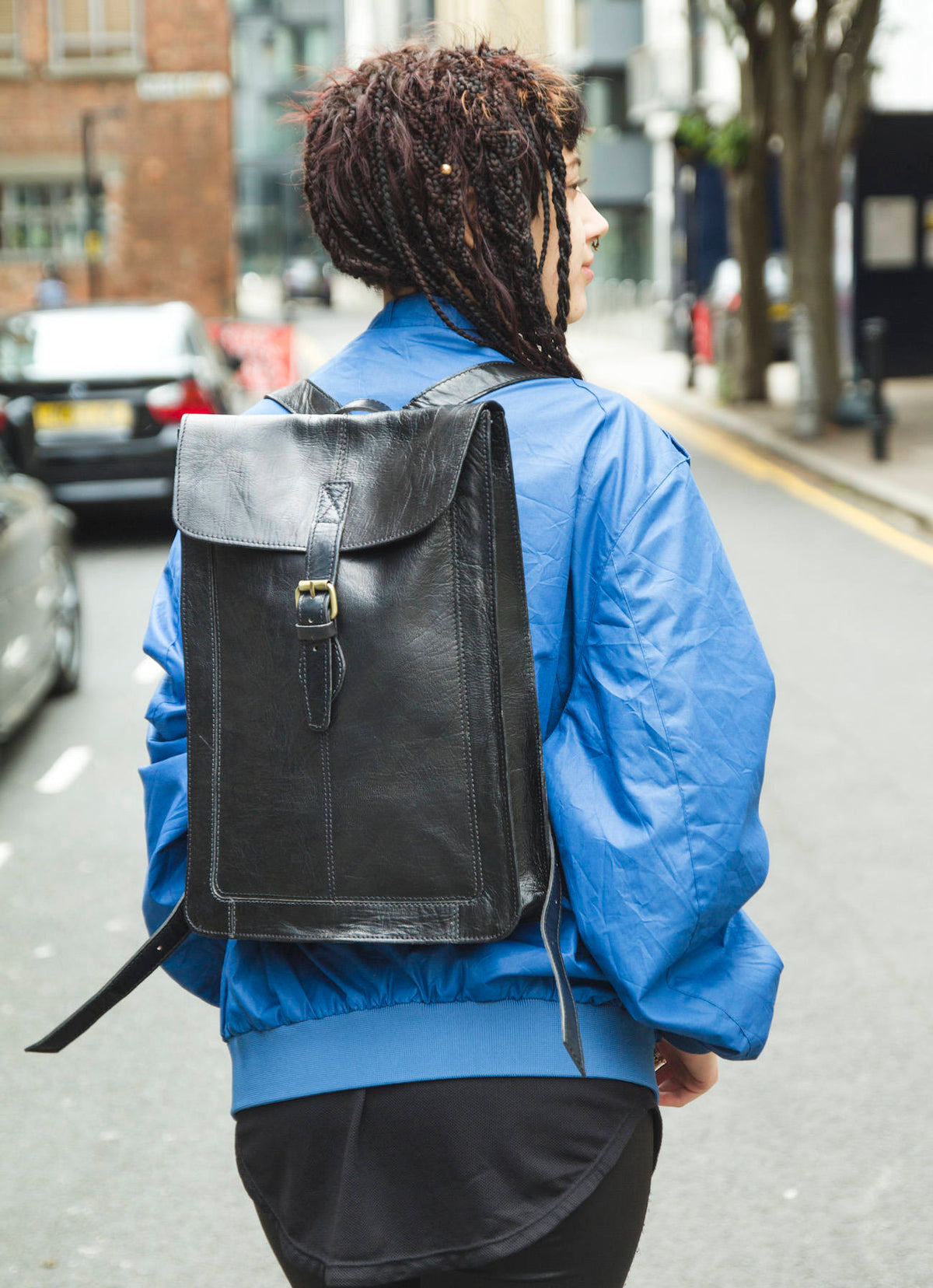 Leather Backpack In Black Premium Edition With Flap
