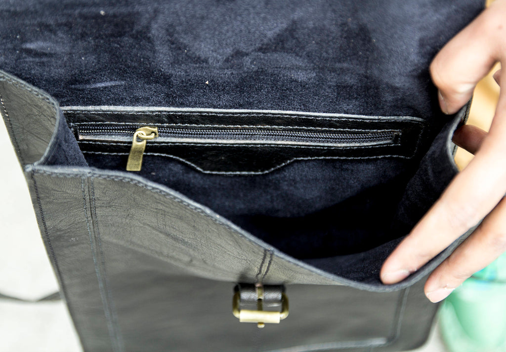 Leather Backpack In Black Premium Edition With Flap