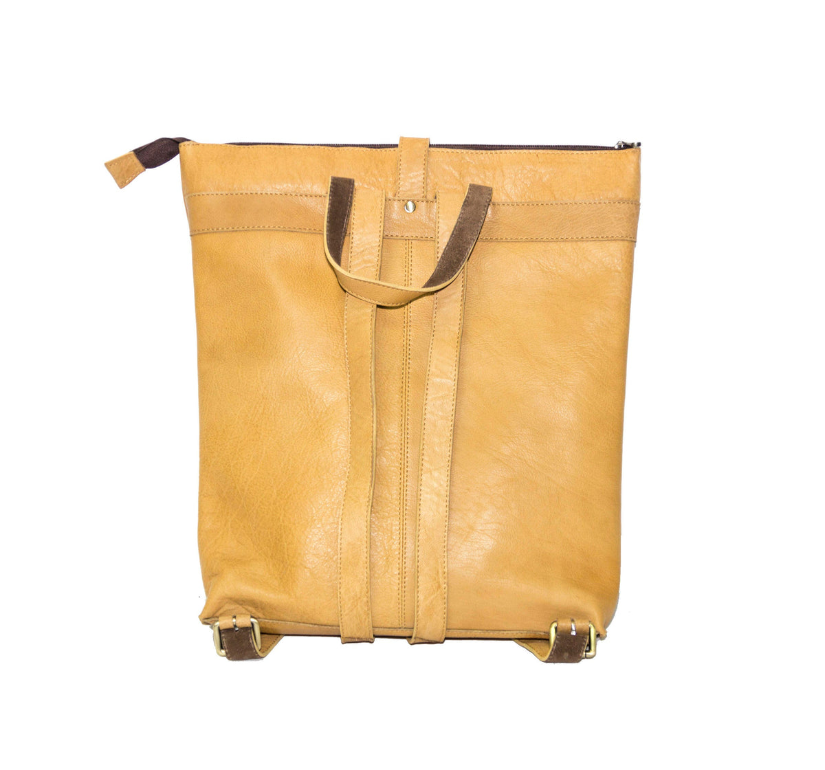 Leather Work Backpack In Mustard Yellow