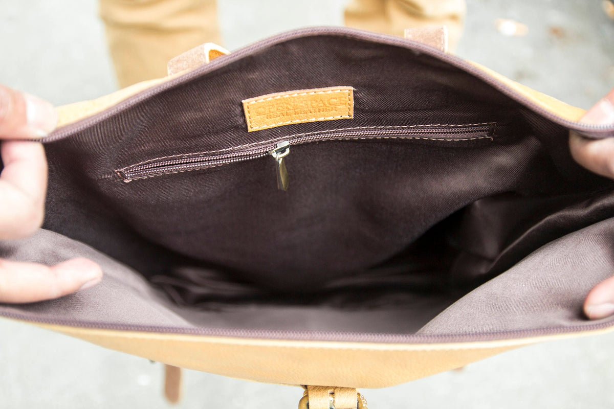 Leather Work Backpack In Mustard Yellow