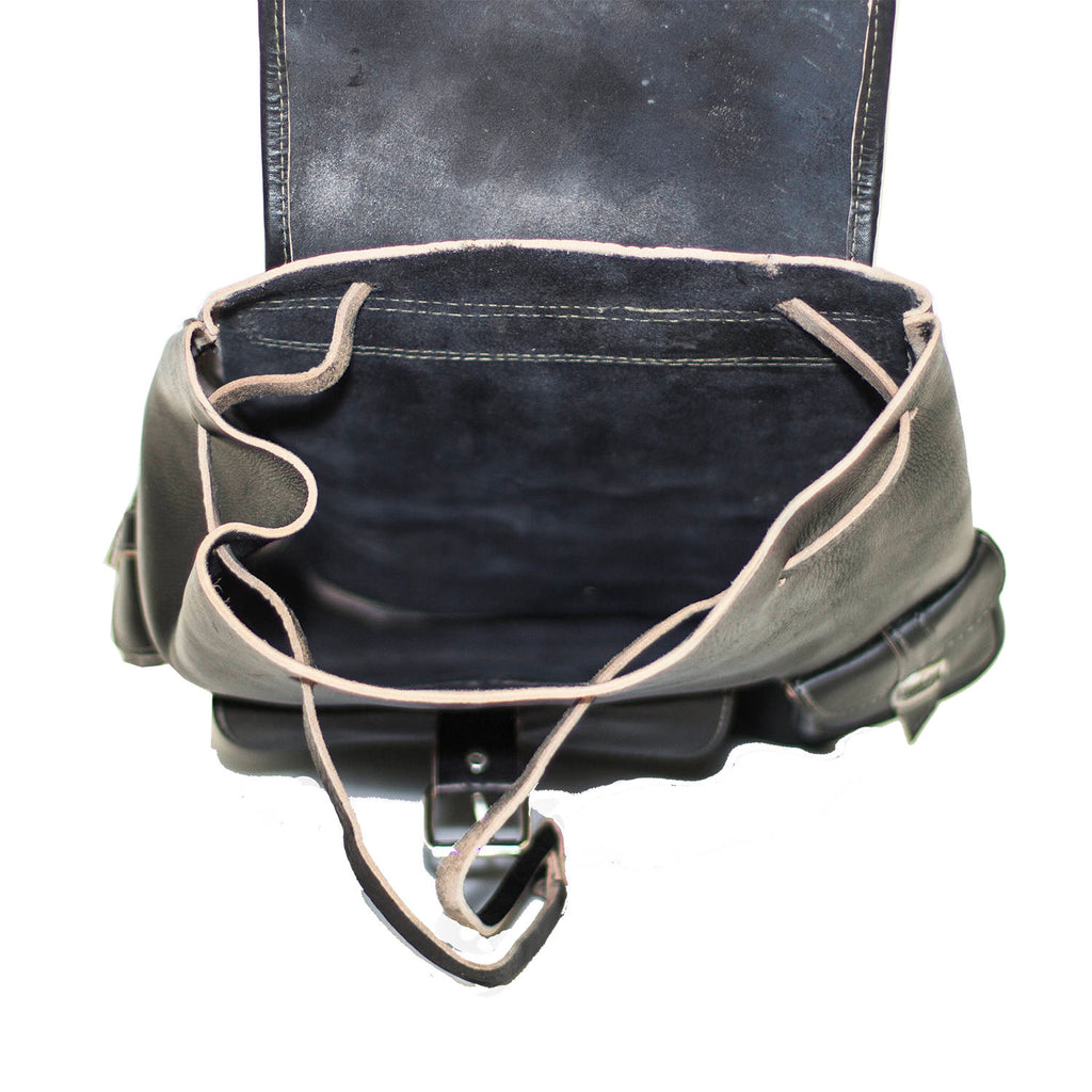 Black Leather Rucksack Hand Made Boho Style