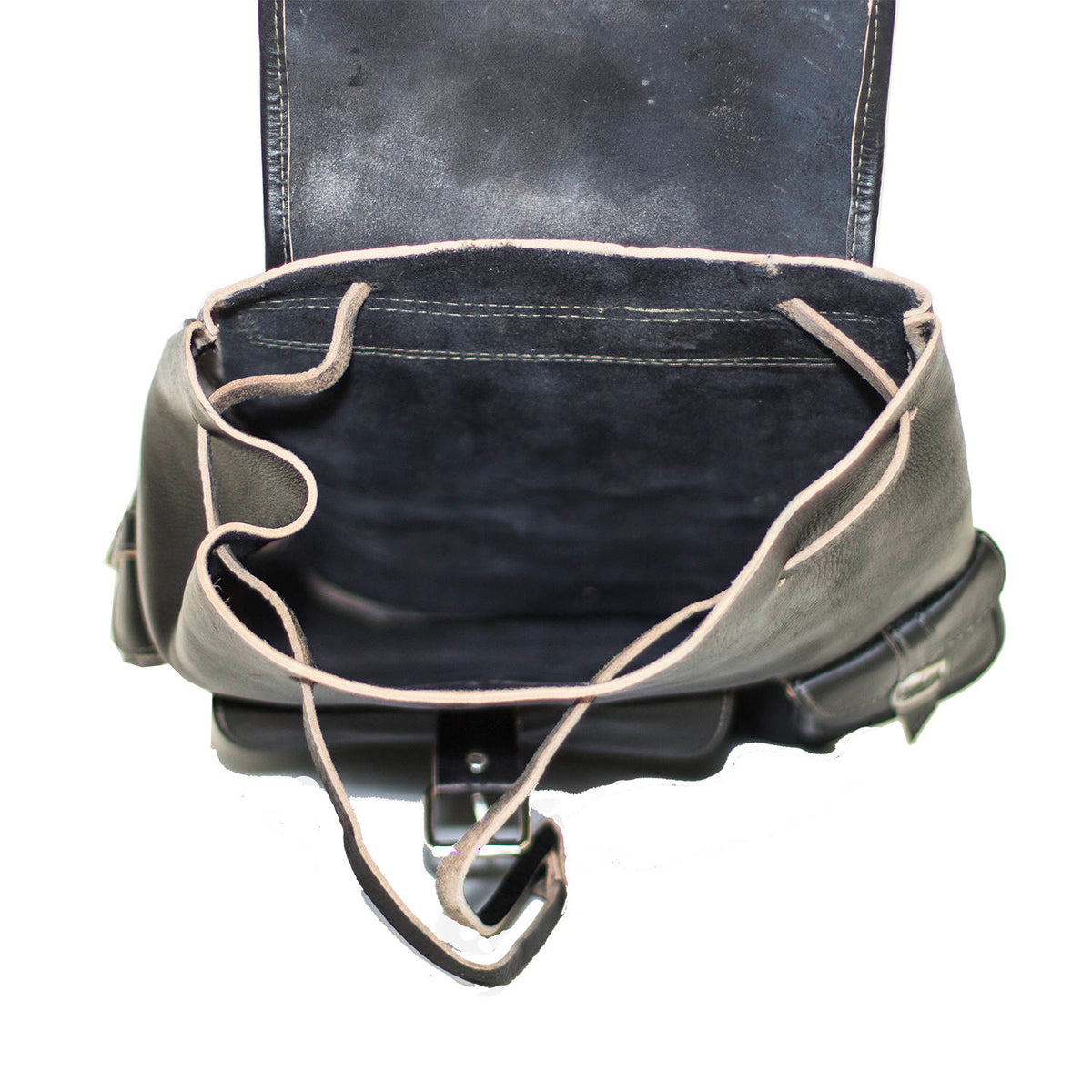 Black Leather Rucksack Hand Made Boho Style