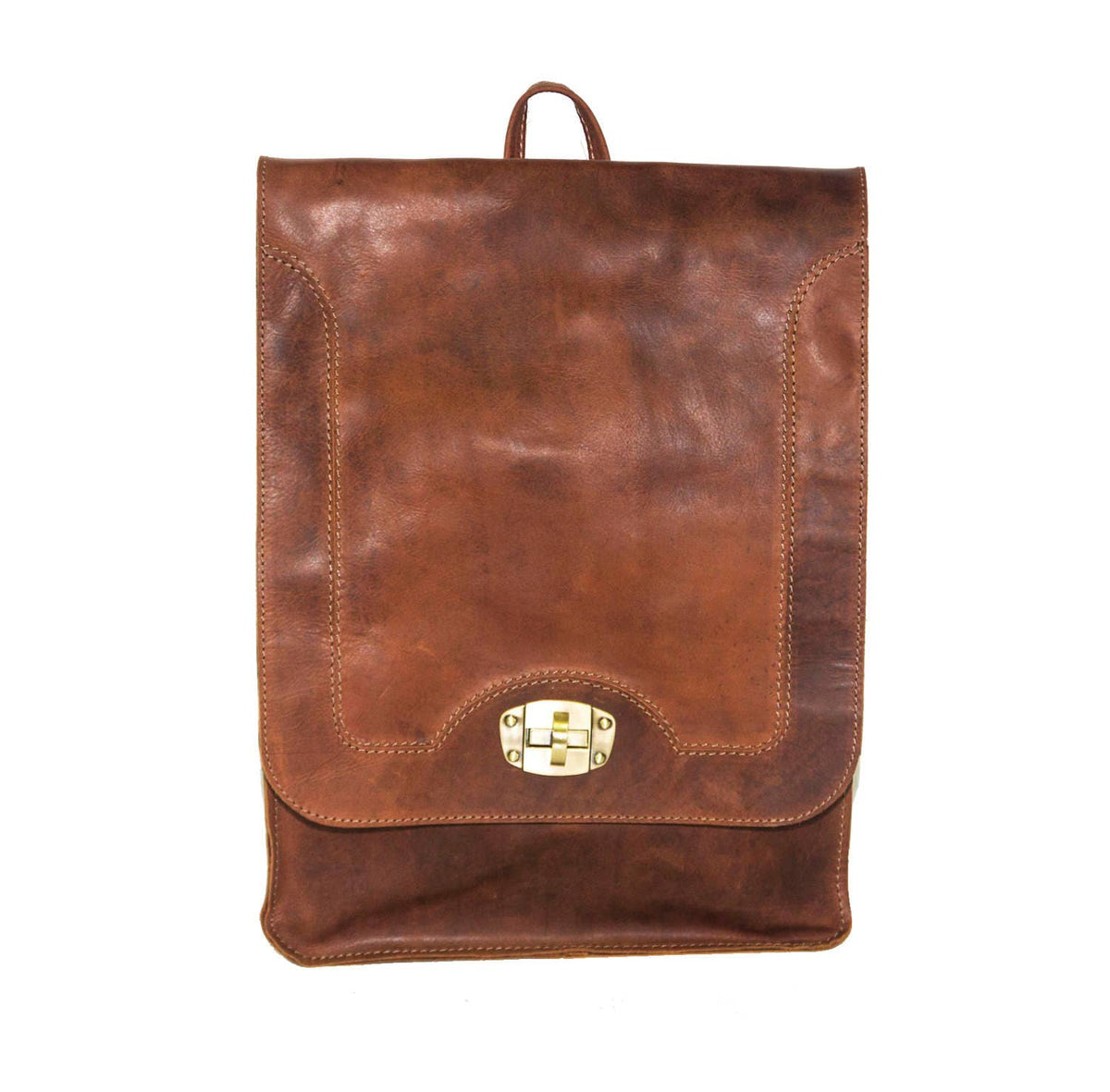 Briefcase Box Backpack With Brass Clasp | Wine Brown Hunter Leather