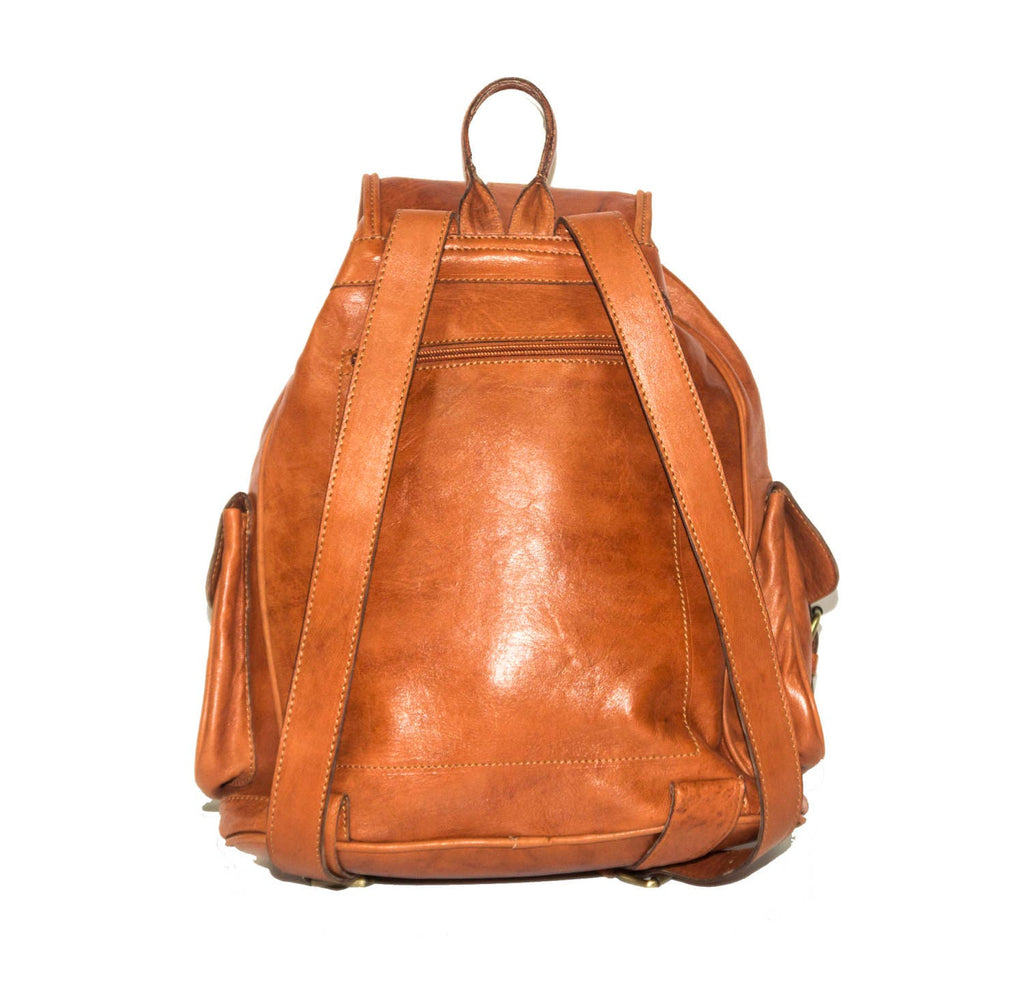 Tan Orange Leather Rucksack Backpack Soft