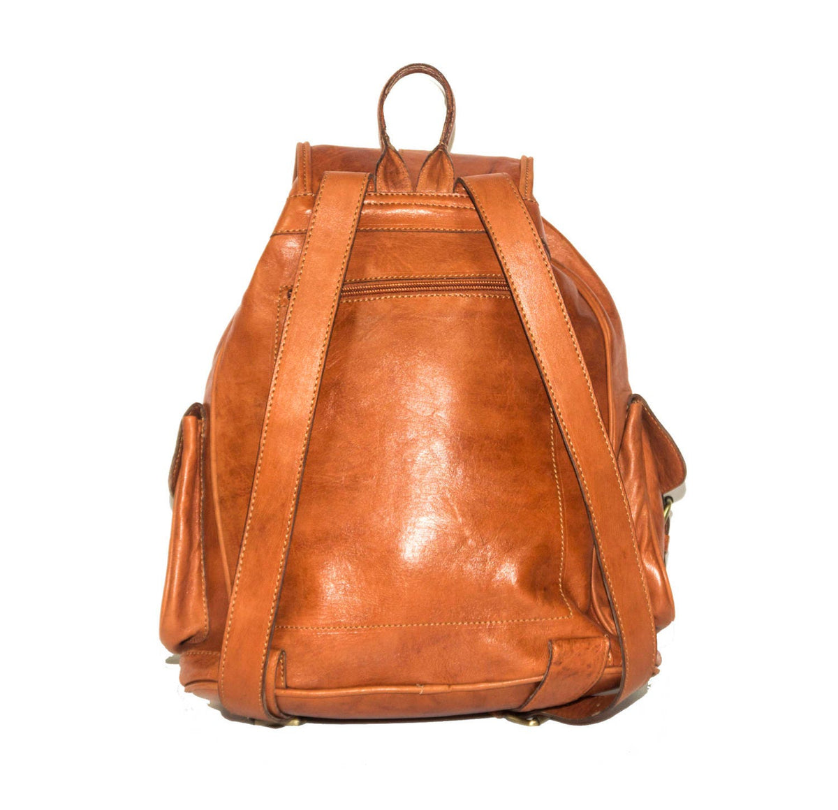 Tan Orange Leather Rucksack Backpack Soft