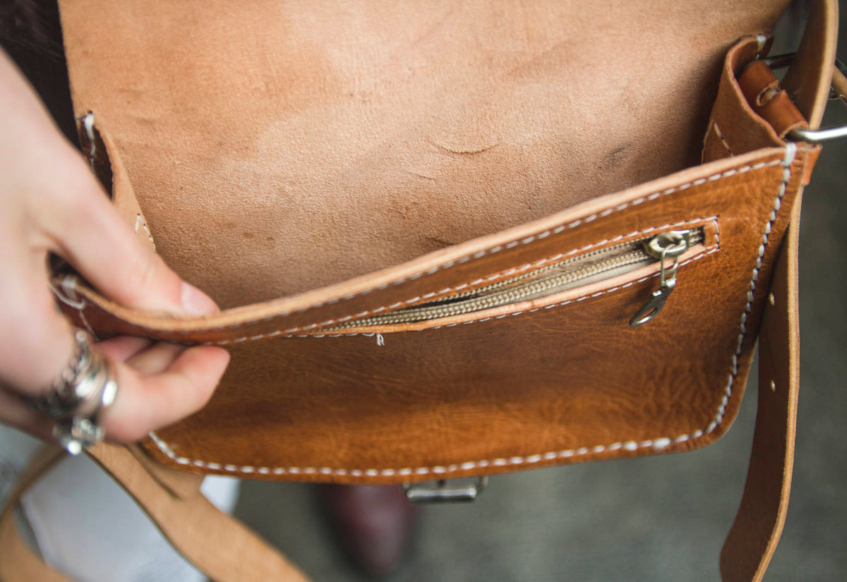 80's Style Hand Stitched Tan Brown Satchel bag