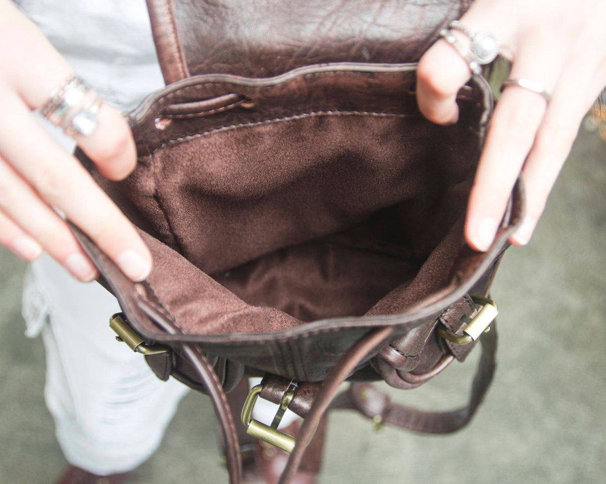 Mini Leather Rucksack Backpack With Long Straps