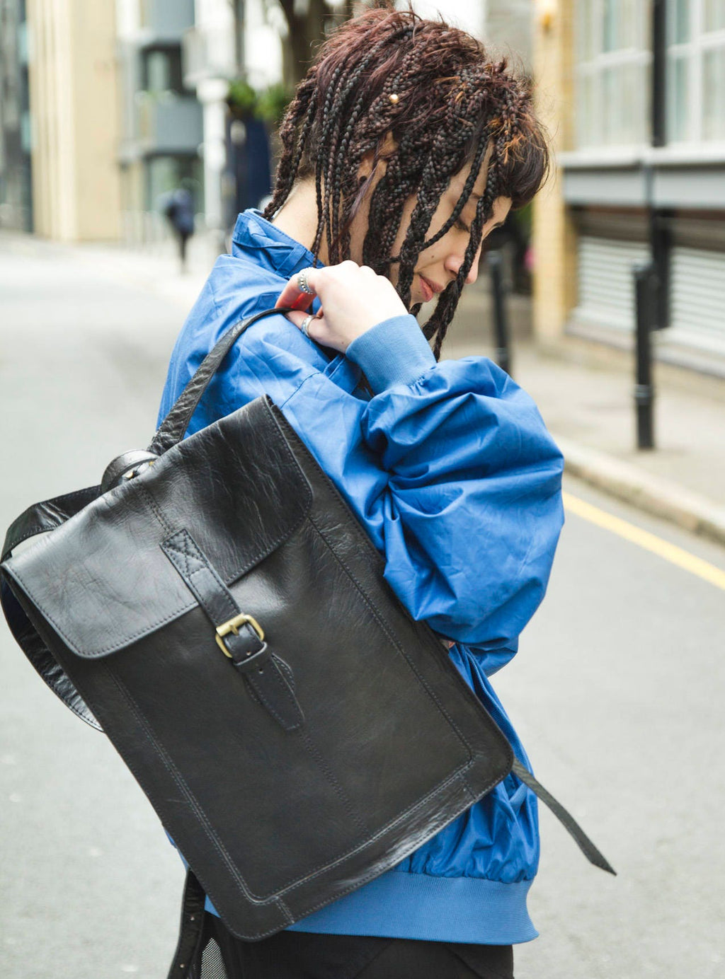 Leather Backpack In Black Premium Edition With Flap