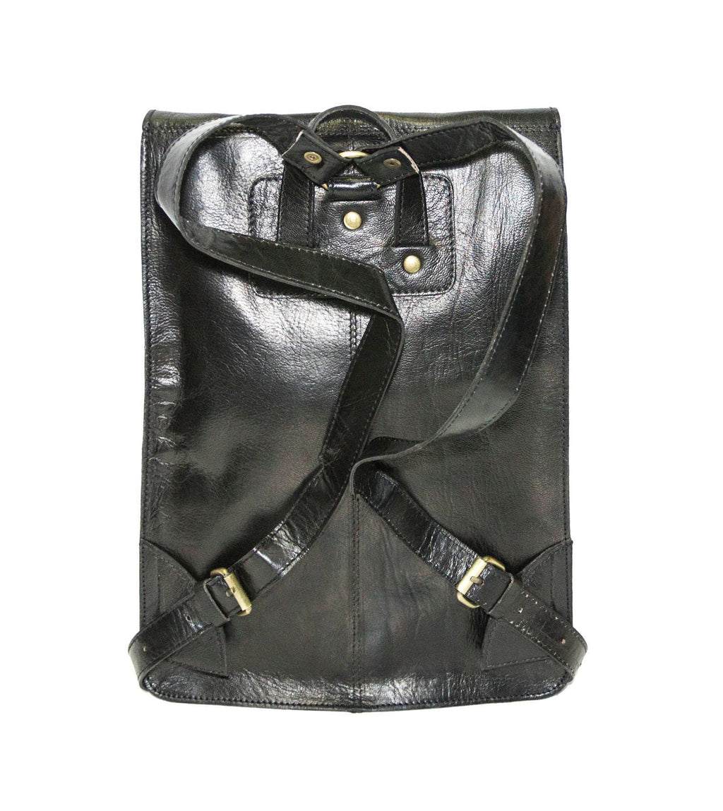 Leather Backpack In Black Premium Edition With Flap