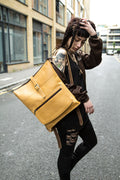 Leather Work Backpack In Mustard Yellow