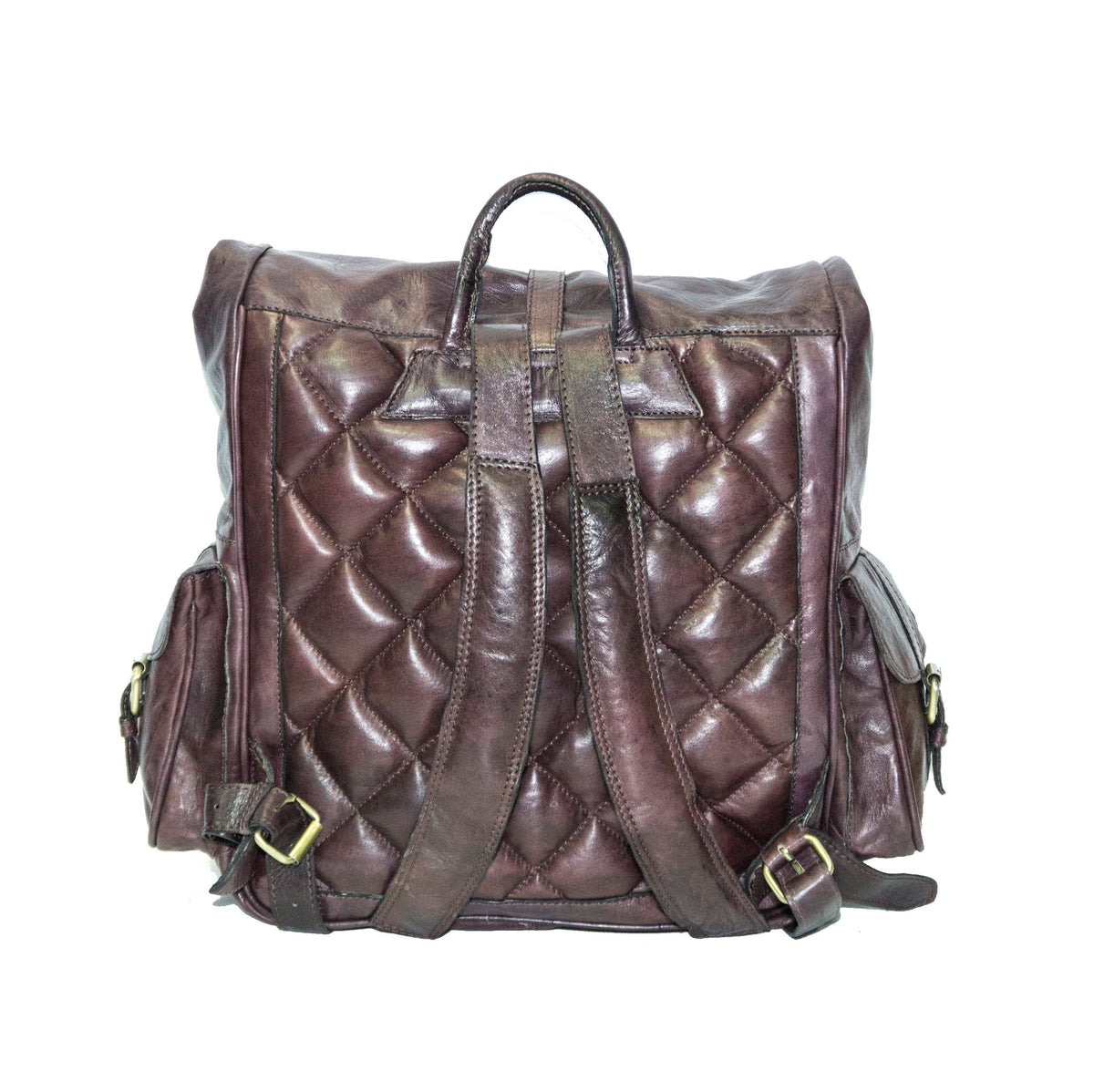 Roll Top Brown Leather Rucksack With Soft Quilted Back
