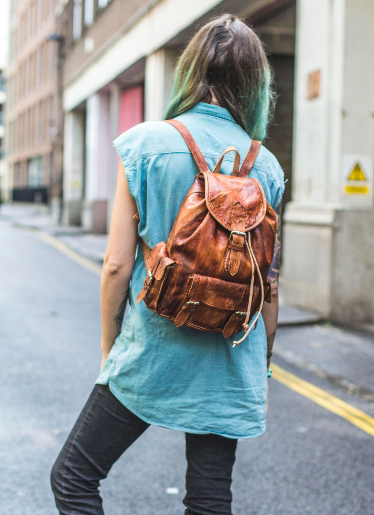 80's Style Hand Painted Leather Festival Rucksack