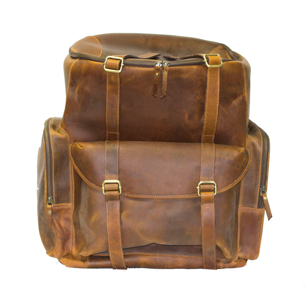 Luxury Stressed Brown Leather Rucksack Backpack (Extra Large)