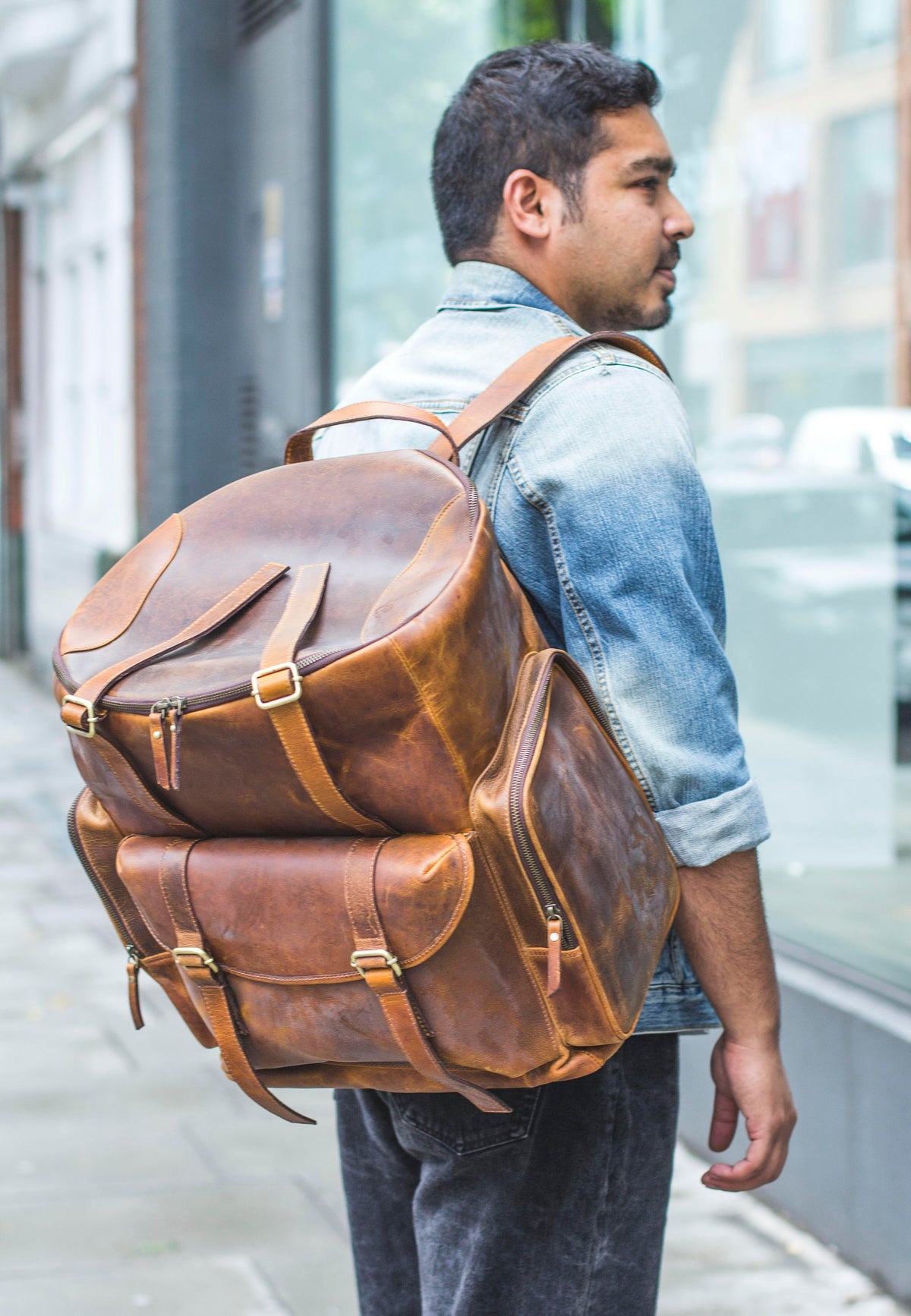 Luxury Stressed Brown Leather Rucksack Backpack (Extra Large)
