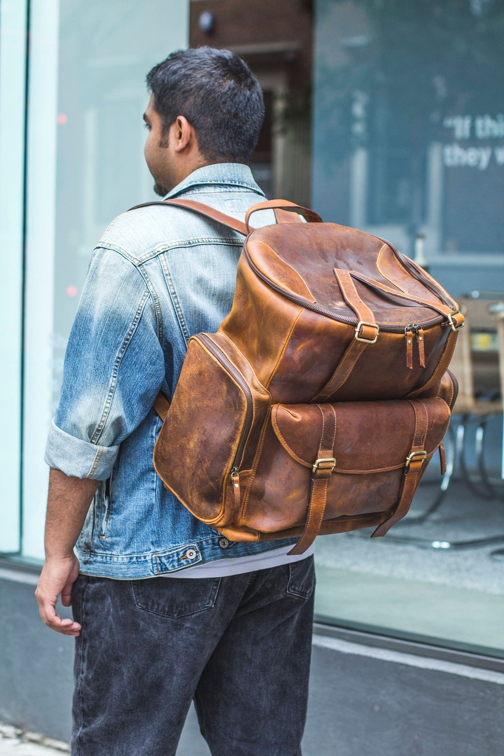 Luxury Stressed Brown Leather Rucksack Backpack (Extra Large)