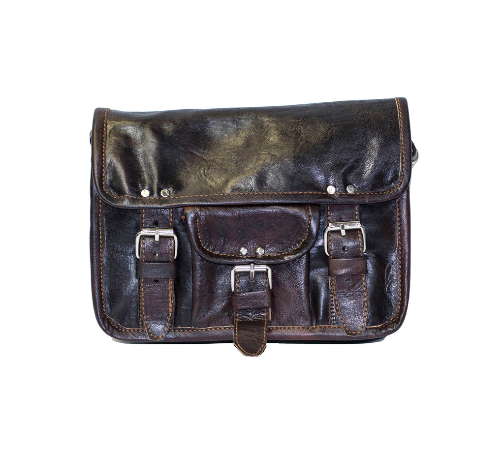 Moroccan Leather Messenger Bag Satchel In Dark Brown