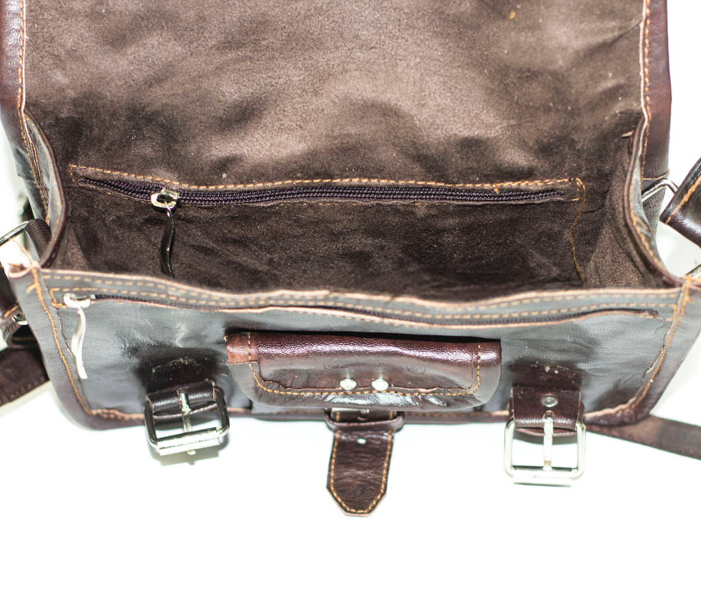 Moroccan Leather Messenger Bag Satchel In Dark Brown