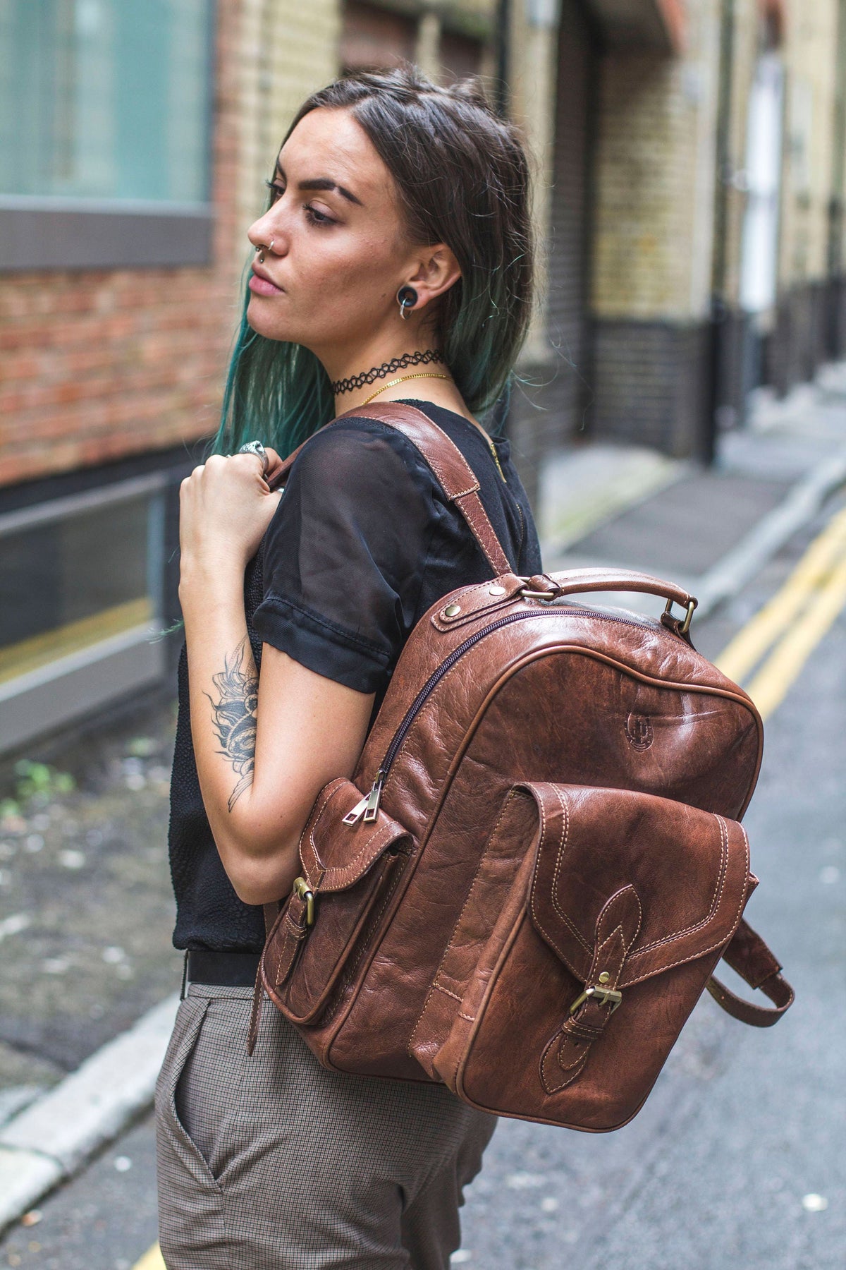 Premium Brown Leather Office Backpack