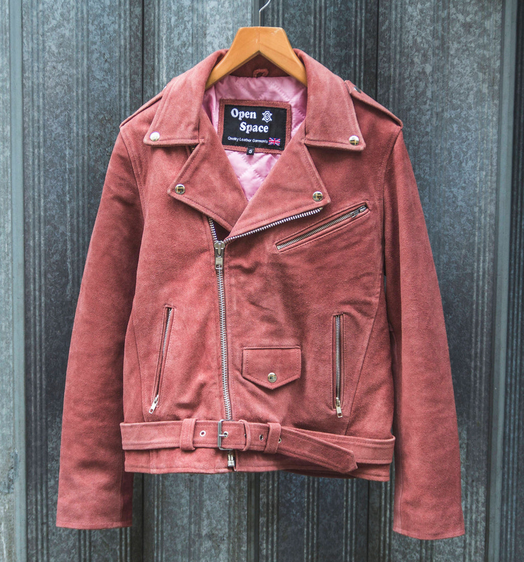 Genuine Suede Biker Jacket | Pink | 80's Style