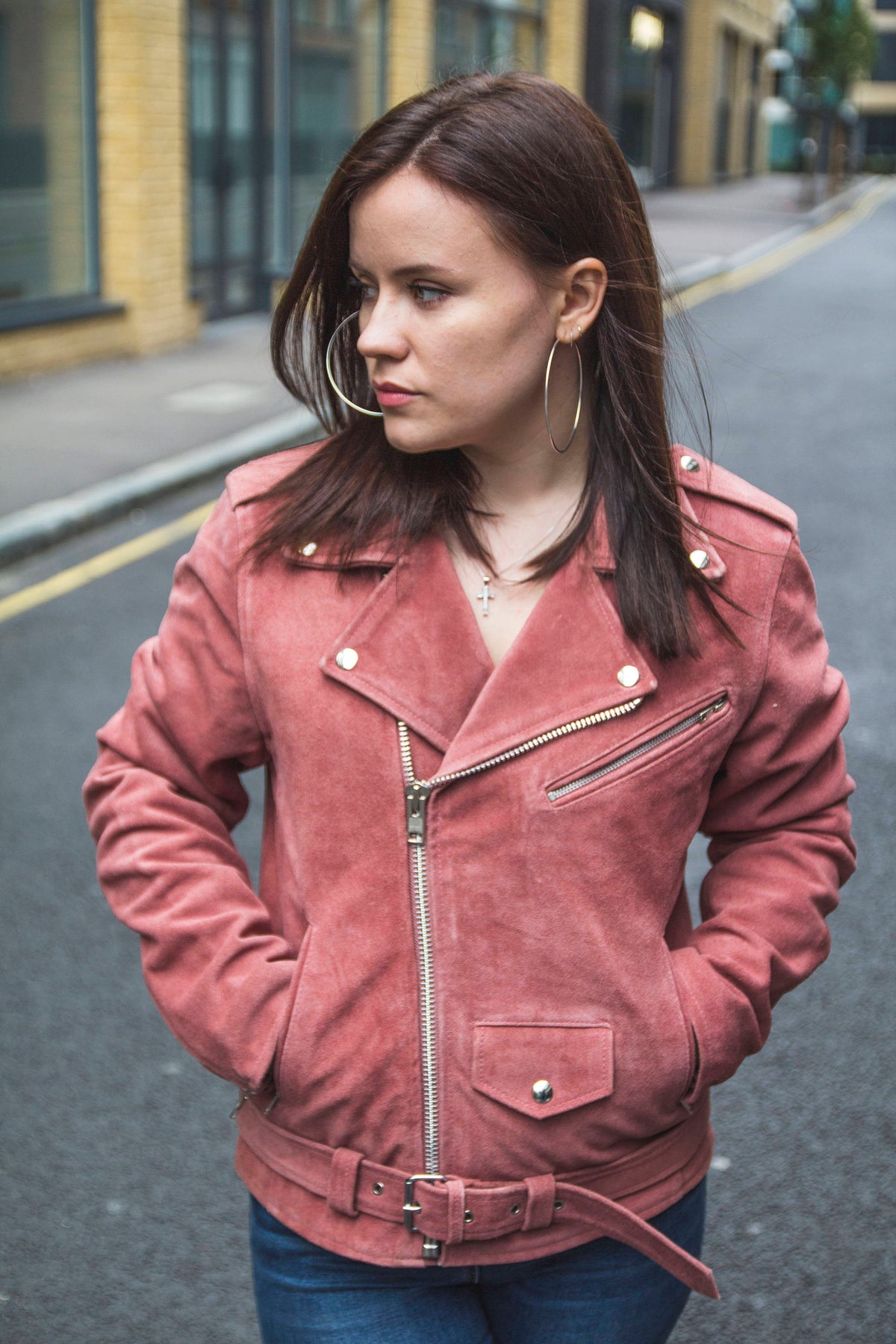 Genuine Suede Biker Jacket | Pink | 80's Style