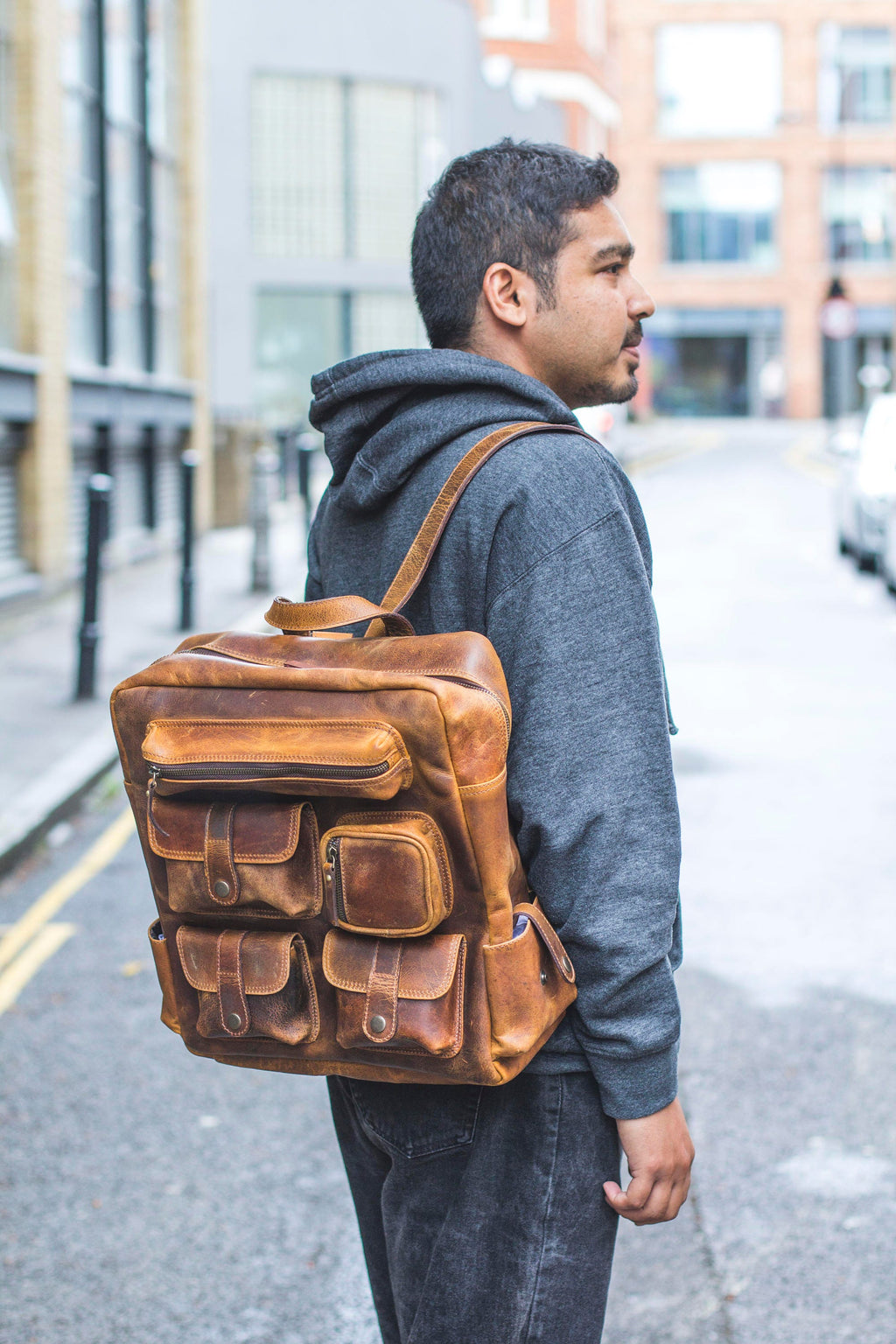 Luxury Leather Work Office Backpack | Stressed Brown
