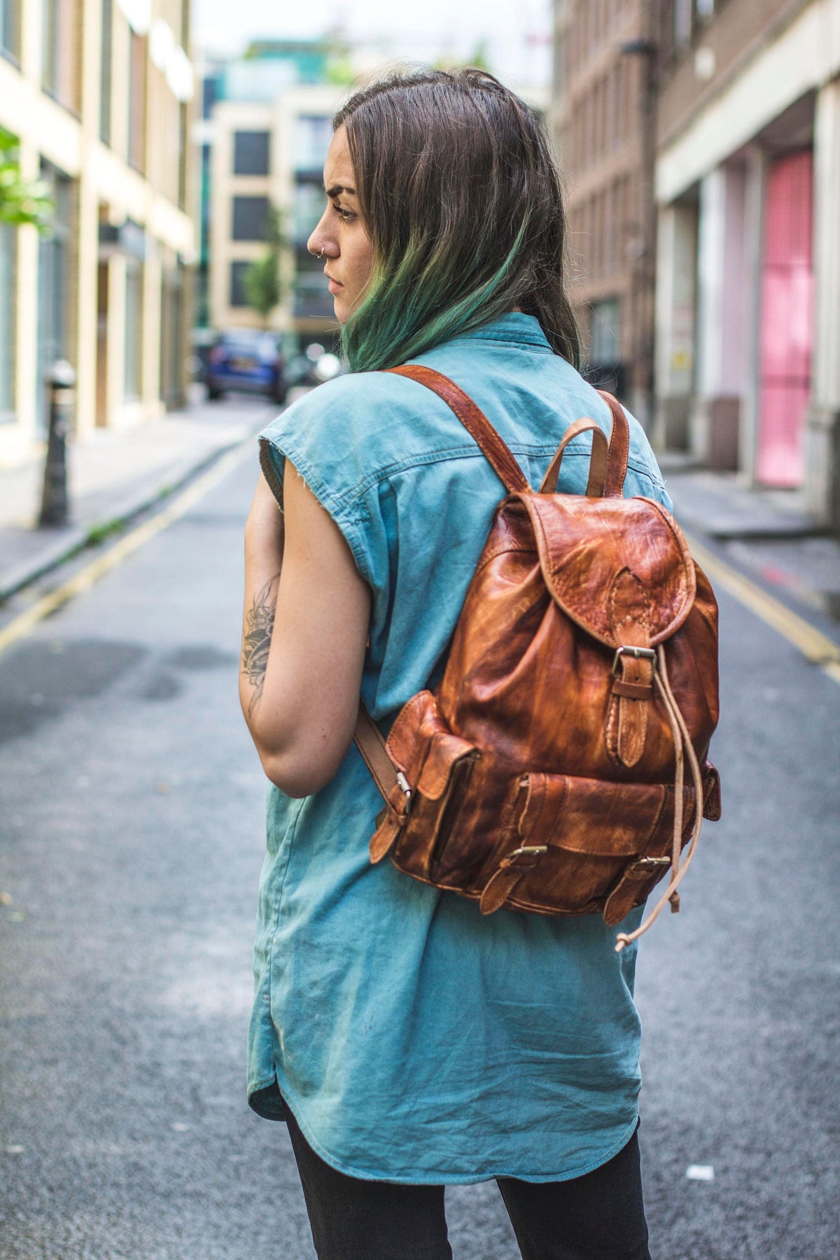 80's Style Hand Painted Leather Festival Rucksack