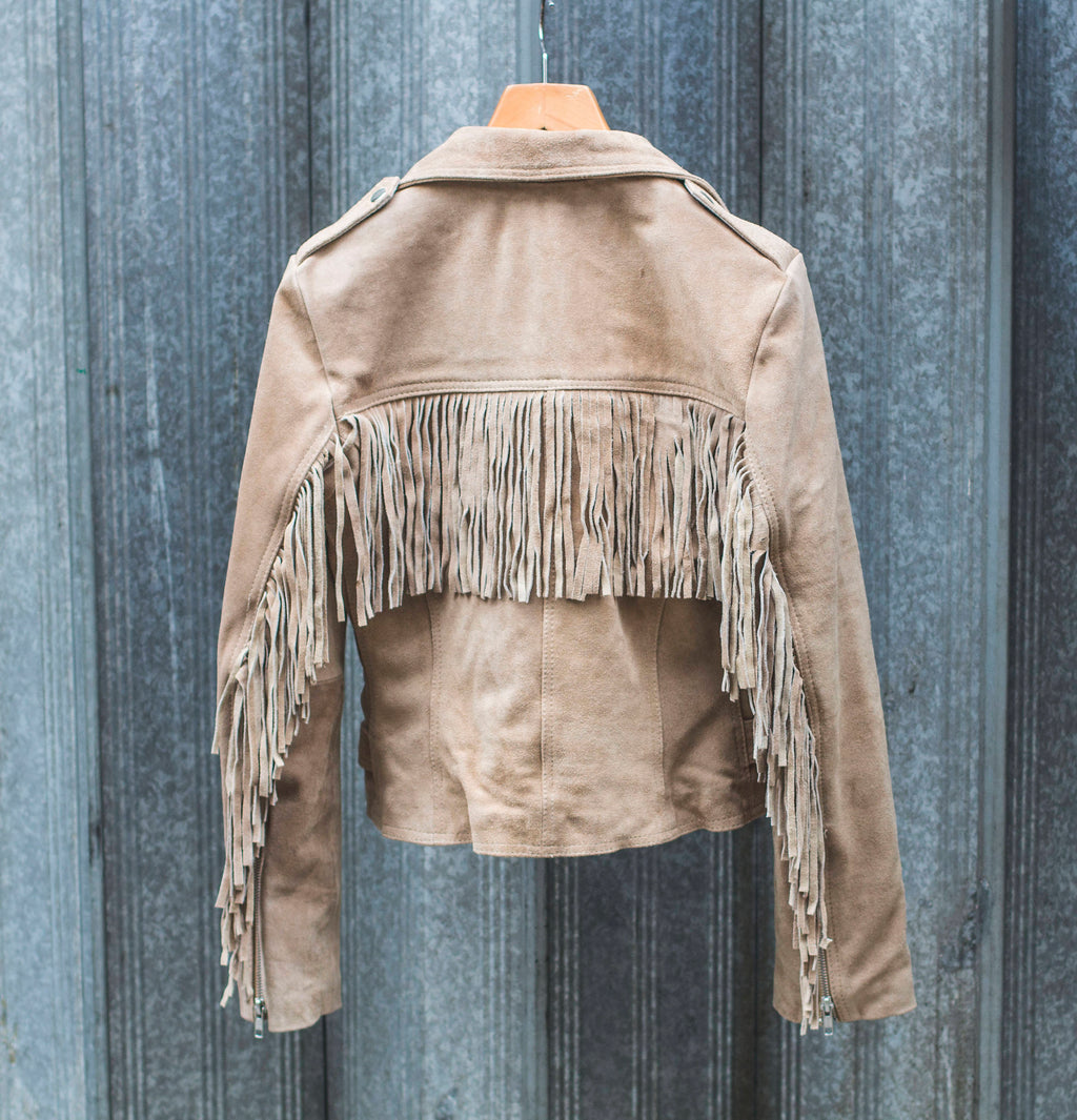 Suede Fringe Festival Jacket | 80's Style | Beige (Can Be Ordered Without Fringe)