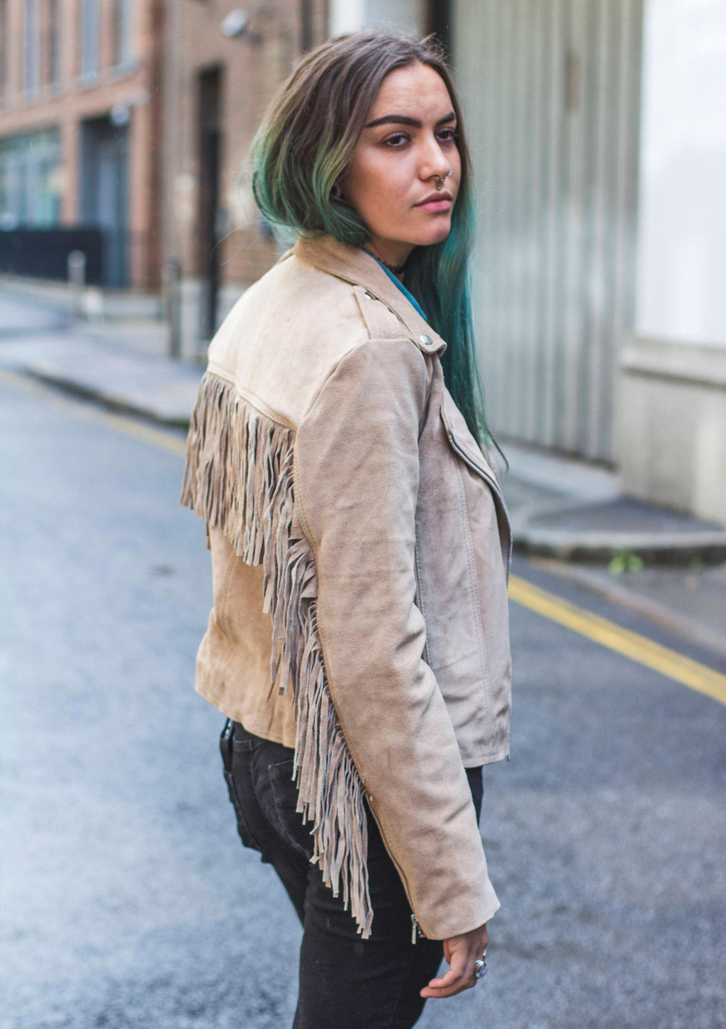 Suede Fringe Festival Jacket | 80's Style | Beige (Can Be Ordered Without Fringe)